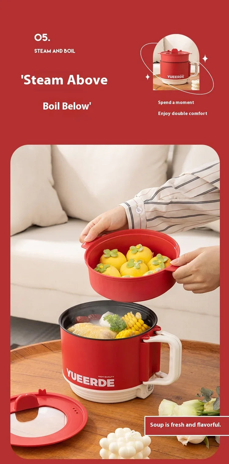 Portable Electric Heating Pot 1.5L Multi-purpose Cooker with Cover Automatic Temperature Control Fast Cooker for InstantNoodles