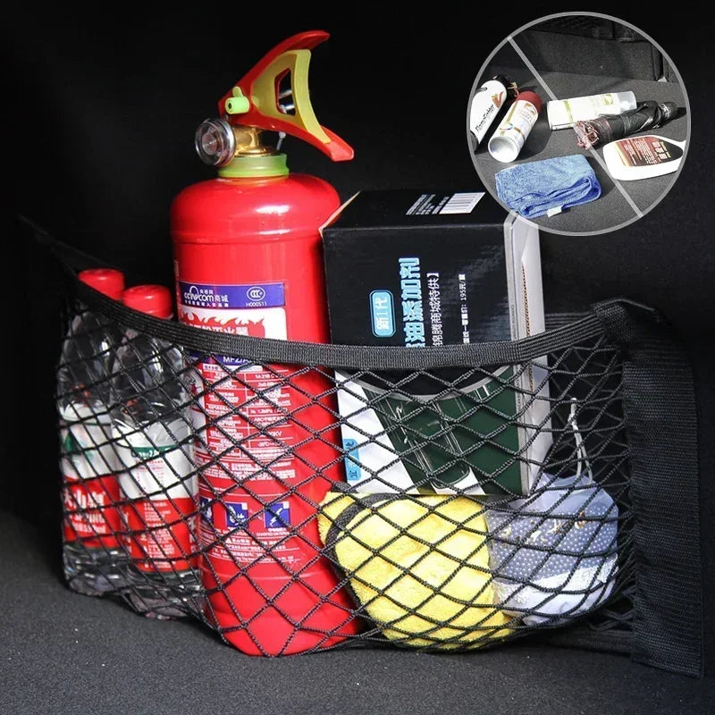 Car Storage Net Stretchable Mesh Pocket Net Magic Elastic Sticker Universal Rear Mesh Trunk Seat Bag Pocket Cage Auto Organizer