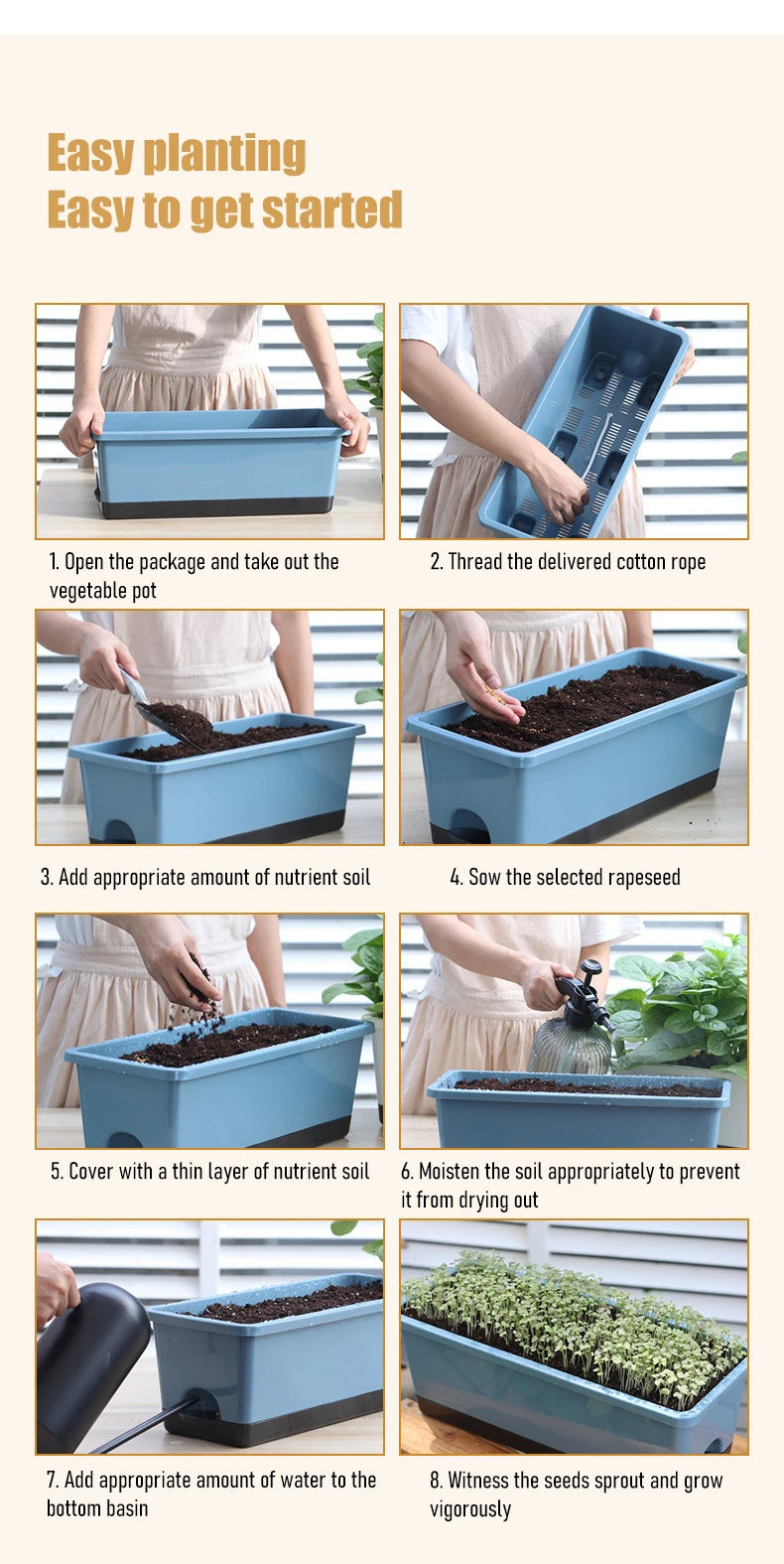 Second Generation Thickened Hollen Pot Self-priming Water Breathable Rectangular Vegetable Pots Home Garden Balcony Planting Box