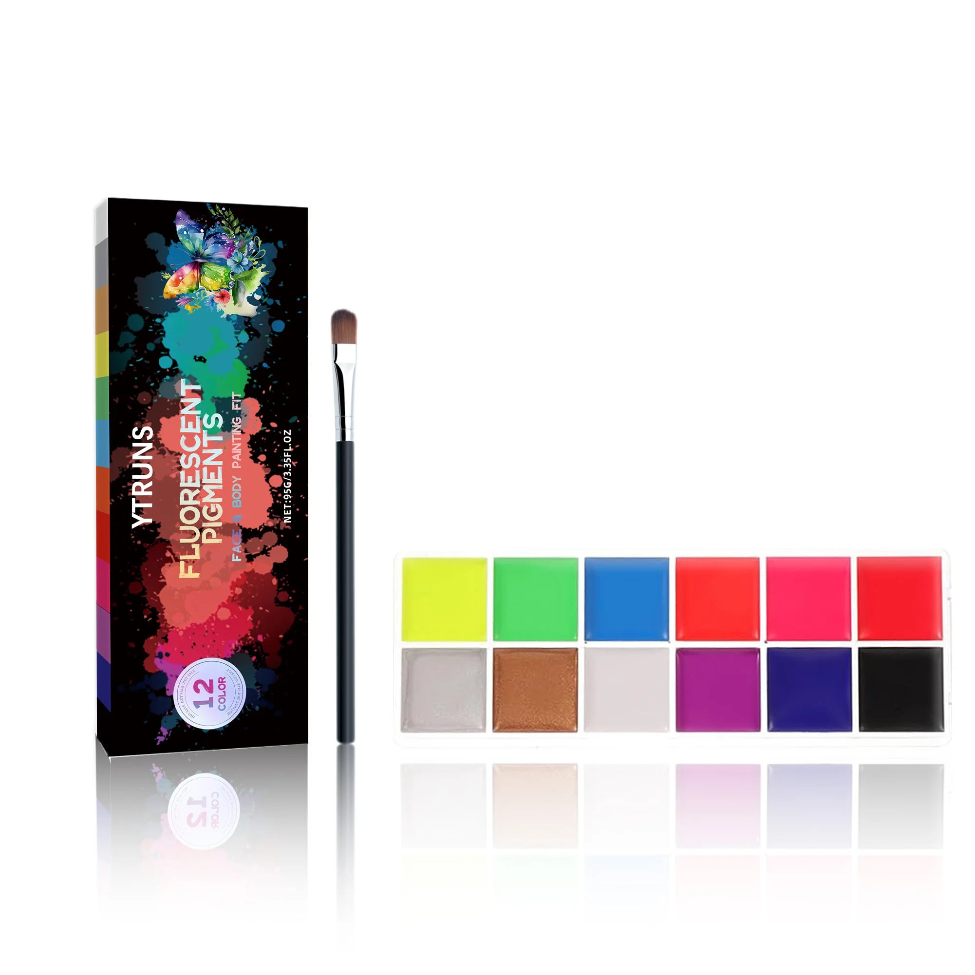 12-Color UV Glow Face and Body Paint Makeup Palette Set - Vibrant, Waterproof, Long-Lasting Halloween, Cosplay and Costume Makeu