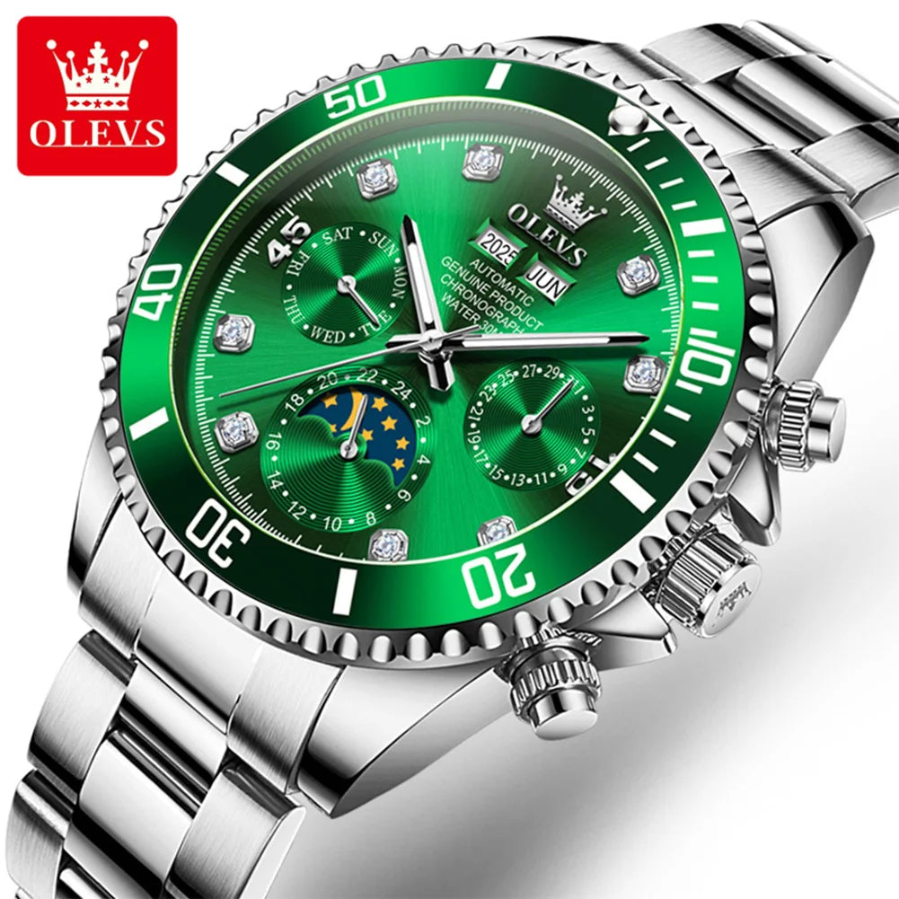 OLEVS 6729 Automatic Watch Man 24 Hour Moon Phase Mechanical Watch For Men Luxury 30M Waterproof Luminous Date Men's Wristwatch