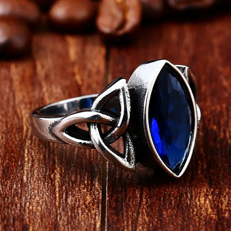 BEIER  NEW Cool Blue/Red/Black Zircon Northern Europe Viking Stainless Steel Ring Vintage Retro geometry Jewelry For Man BR8-269