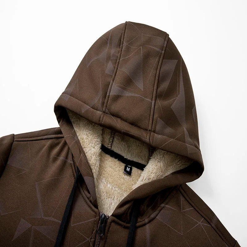 Autumn and Winter New Lamb Fleece Coat Men's Trendy  Print with Thick Fleece Hoodie Jacket Hoodie