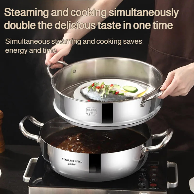 Double-ear Soup Pot Household Thickened 316 Stainless Steel Milk Pot Porridge Pot Small Cooking Pot Steaming Pot Induction