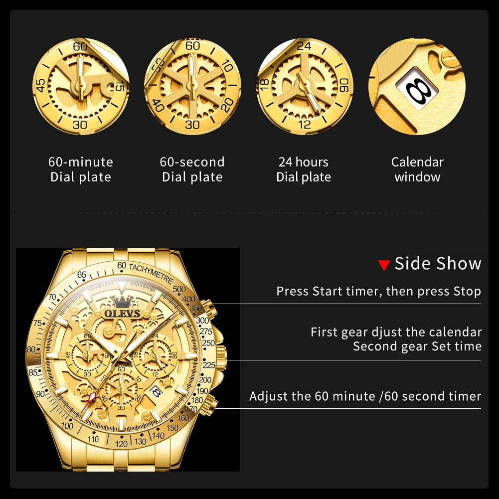 OLEVS 9913  Men's Watches Original Quartz Watches For Men Waterproof Luminous Chronograph Date 24 Hours Watches Luxury Men