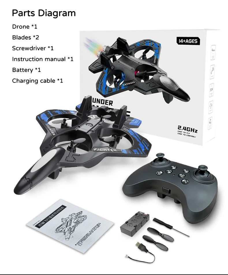 L101 RC Foam Airplane 2.4G RC Fighter Stunt Tumbling Helicopter with LED Colored Lights Airplane Model Toy