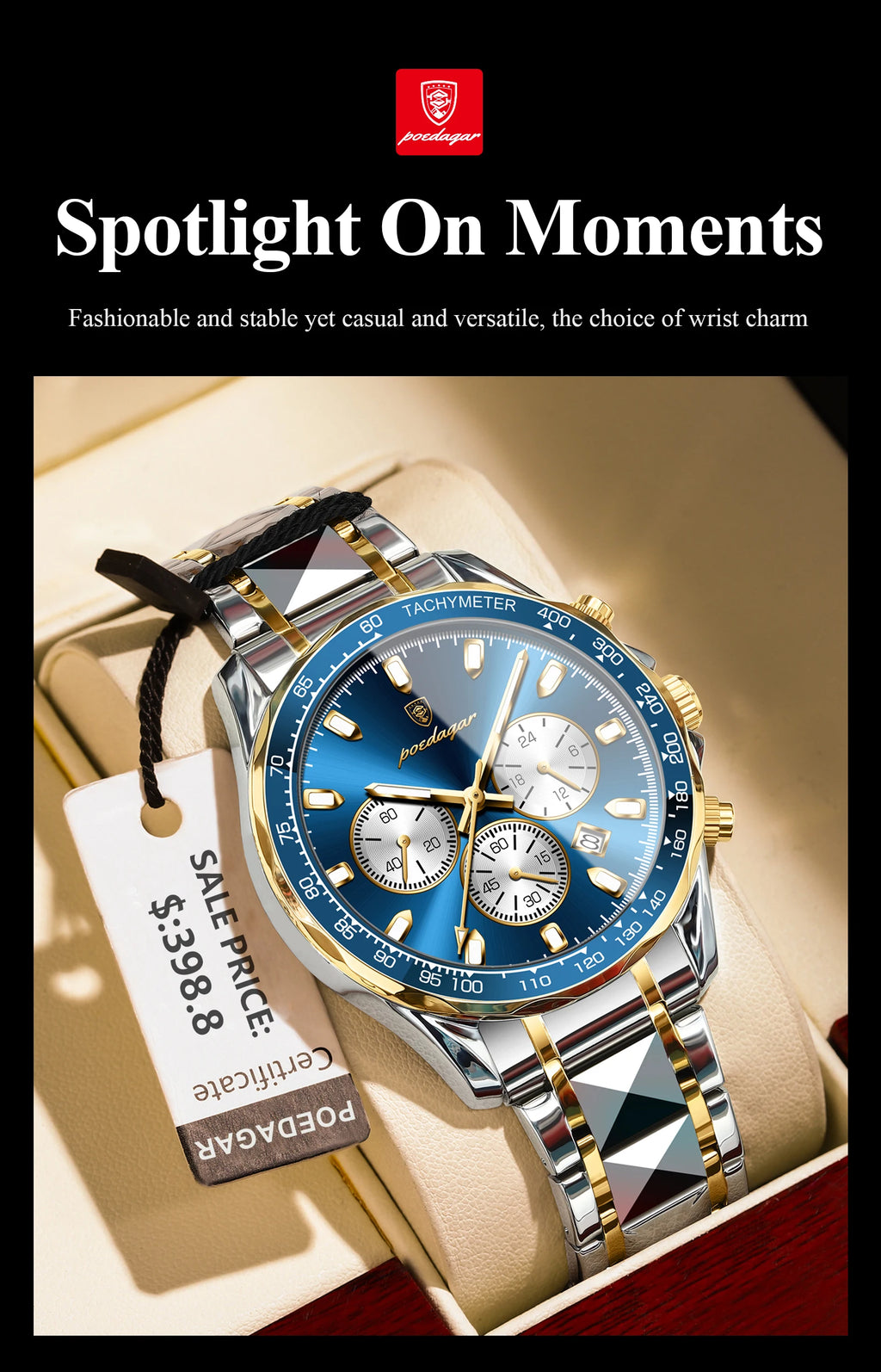 POEDAGAR Luxury Men's Watches Waterproof Luminous Date Chronograph Watch For Man Stainless Steel Fashion Sports Quartz Men Watch