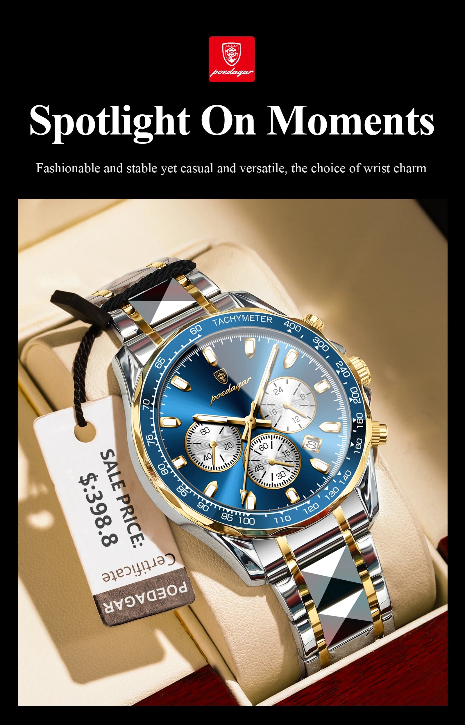 POEDAGAR Luxury Men's Watches Waterproof Luminous Date Chronograph Watch For Man Stainless Steel Fashion Sports Quartz Men Watch