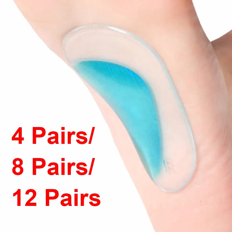 4Pairs/8Pairs/12Pairs Silicone Arch Support Insoles - Washable & Reusable, Comfort Foot Cushions For Shoes And Boots