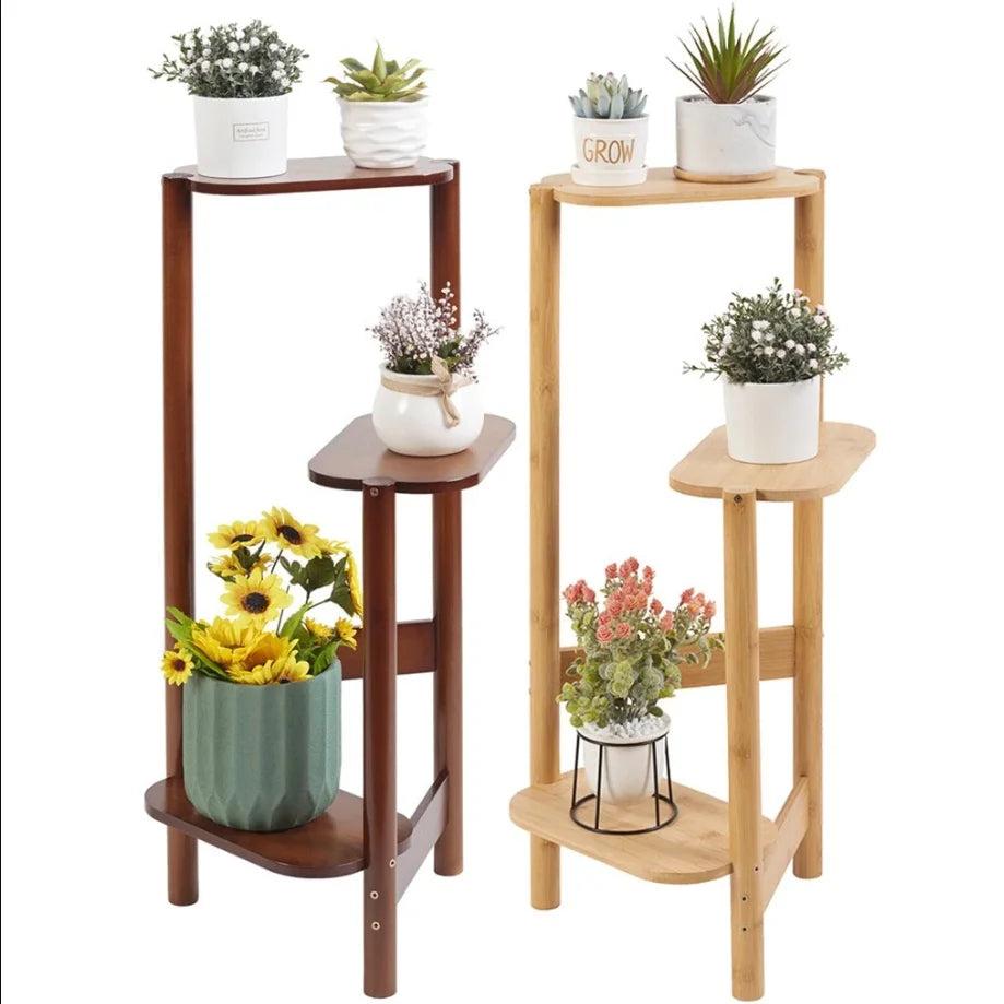 3 Tier Bamboo Tall Corner Plant Rack Planter Stand Flower Pot Holder Storage Rack for Balcony Garden Patio