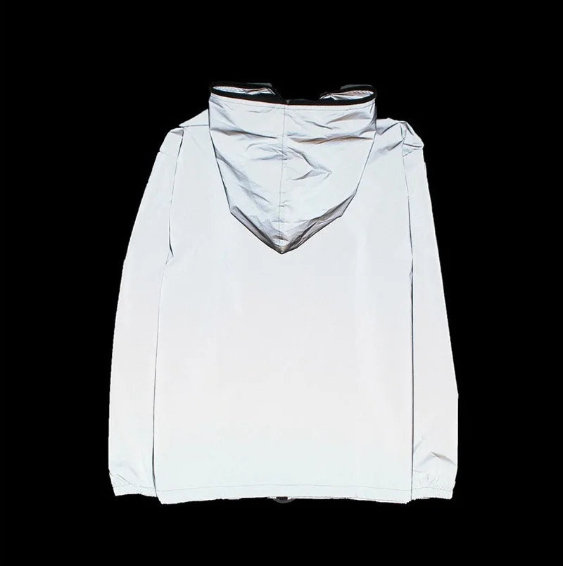 Men's Full Reflective Jacket Casual Women Windbreaker Hip Hop Hooded Coat Waterproof Printed Streetwear Night Shiny Jackets 5XL