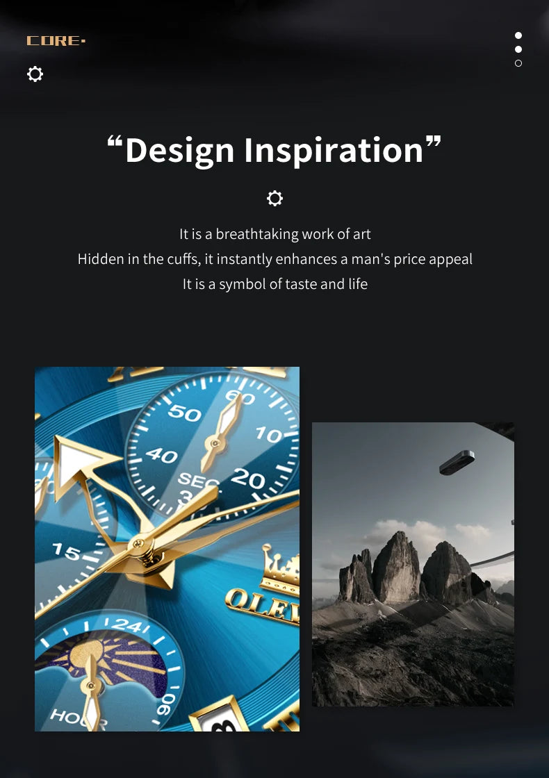 OLEVS 3675 Mens Watch Original Multifunctional Chronograph Quartz Watch Moon Phase Watches For Men Waterproof Mens Gifts Reloj