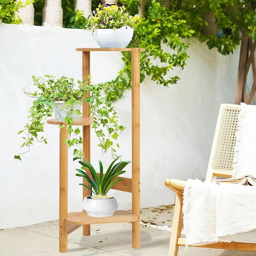 3 Tier Bamboo Tall Corner Plant Rack Planter Stand Flower Pot Holder Storage Rack for Balcony Garden Patio