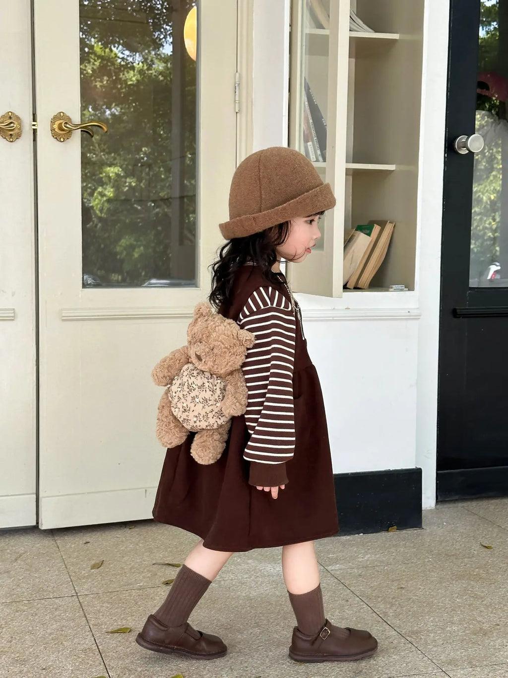 Clothing Suit Girls' Striped Long-Sleeved Sweater Plus Corduroy Vest Skirt  Autumn and Winter Clothing New Suit