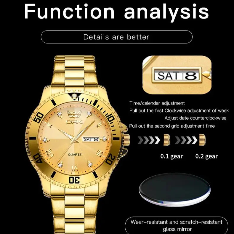 OPK Brand Men's Watches Luxury Gold Wristwatch for Men High-end Waterproof Original Watch 8171