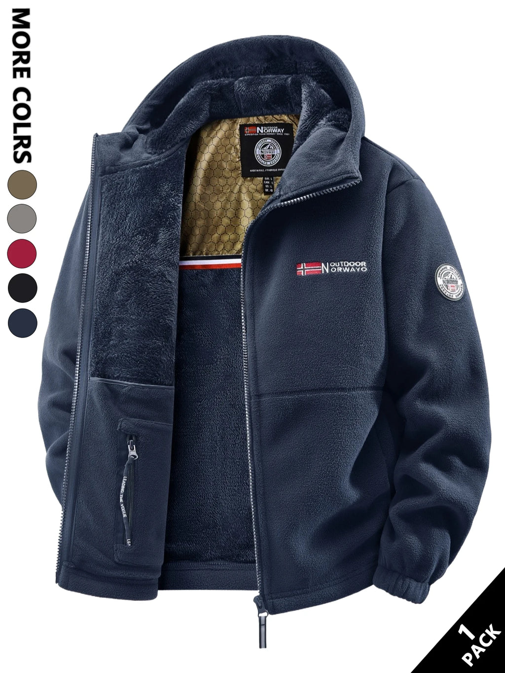 Men's Winter Fleece Hooded Jacket, Windproof and Warm, Suitable for Home Leisure, Sports, Running, Daily Commuting, Streetwear, and Vacation Wear.