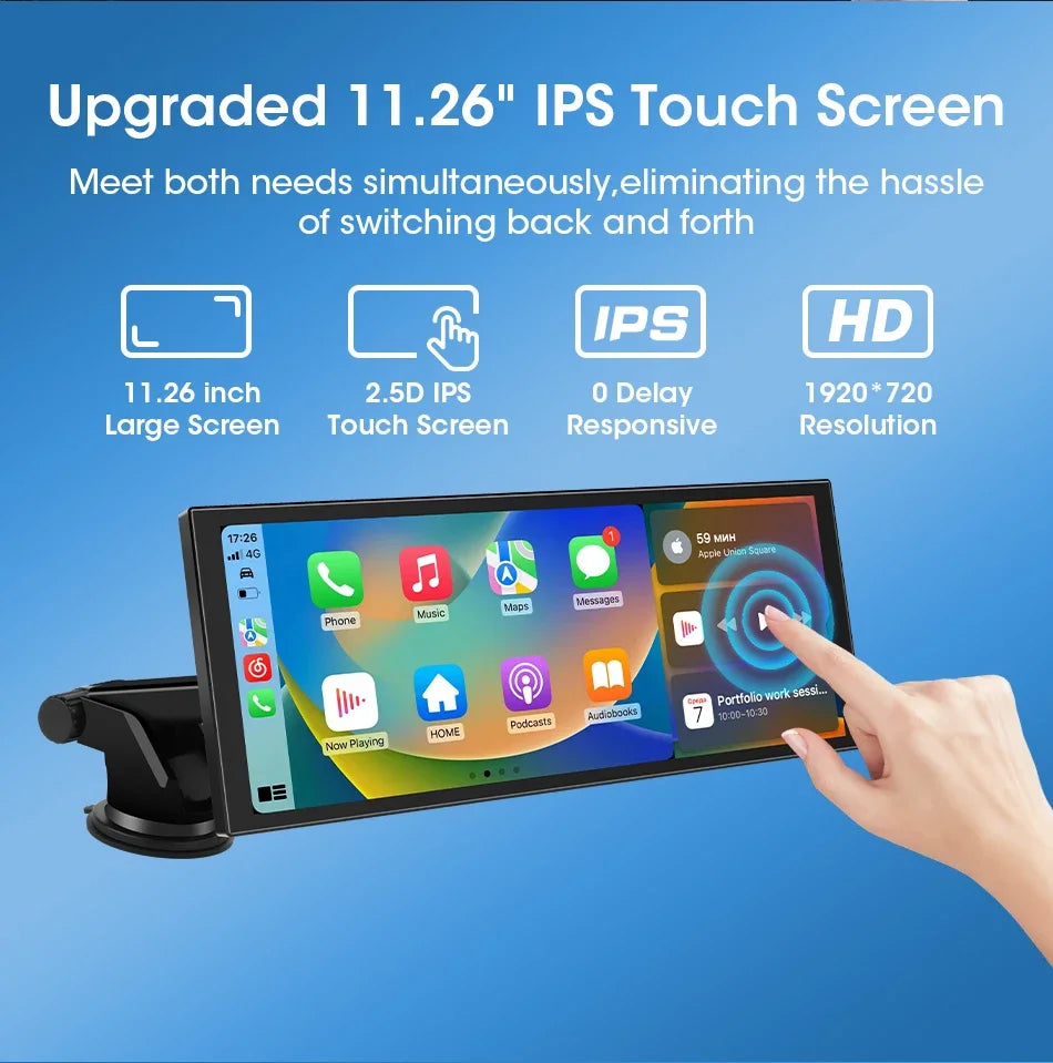 Srnubi Universal 11.26” Car DVR Wireless Carplay Android Auto 4K Front 1080P Rear Camera Dashcam GPS Navi Dashboard 24H Parking