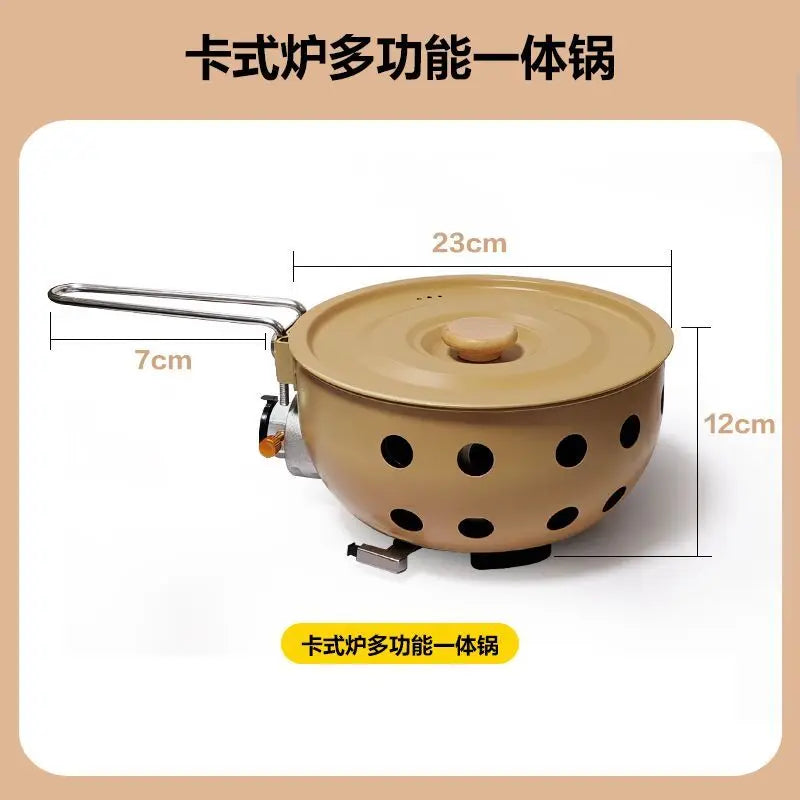 Outdoor integrated pot, card stove, multi-functional portable car camping, picnic, gas tank, universal pot, gas integrated pot
