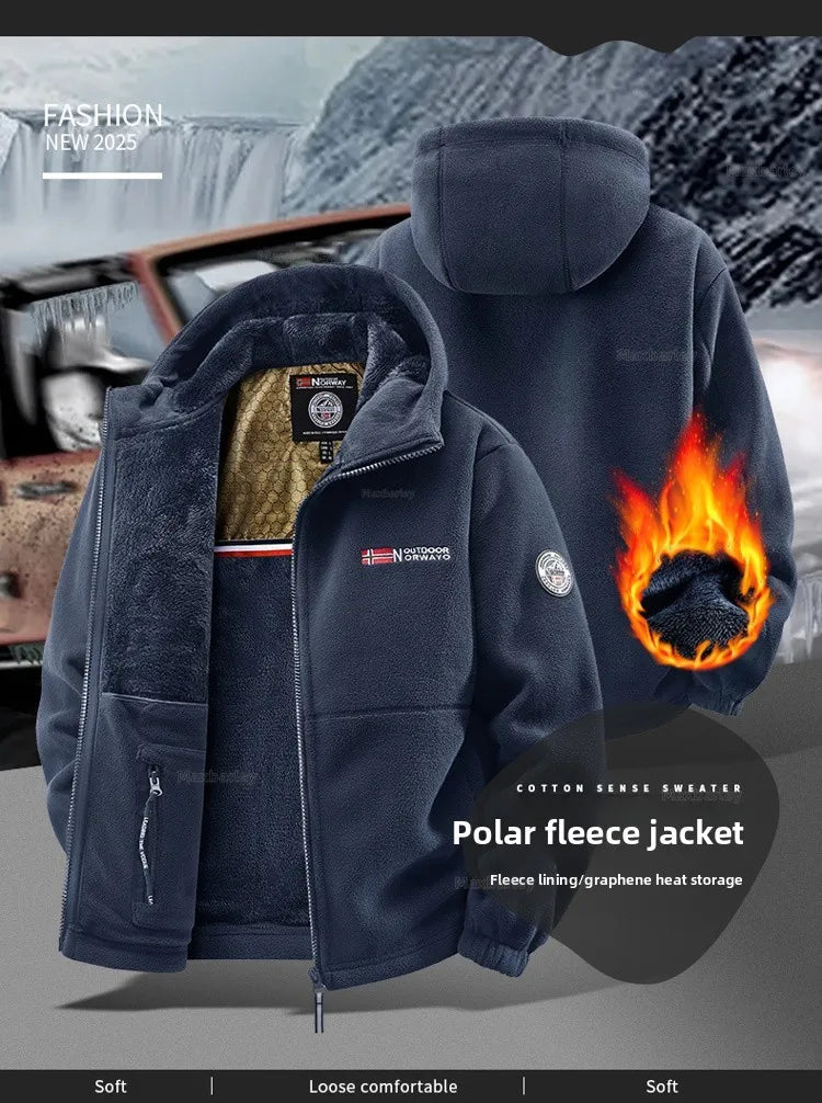 Maxbarley Winter Sportswear Set Mens Retro Training Thick Fleece Jacket + Pants Two Piece Set Casual Ski Running Tracksuit Suit