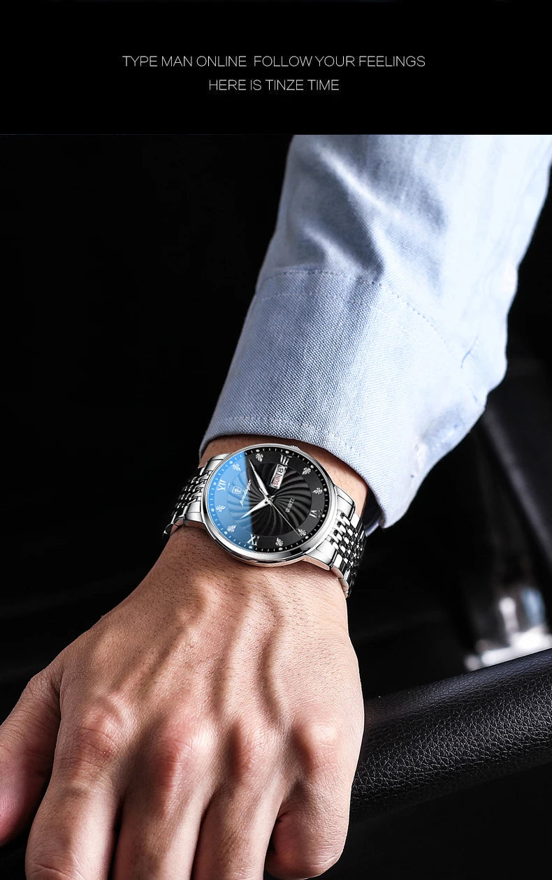 POEDAGAR Luxury Brand Man Watch Waterproof Luminous Date Week Men's Quartz Wristwatch Stainless Steel Fashion Sports Men Watches