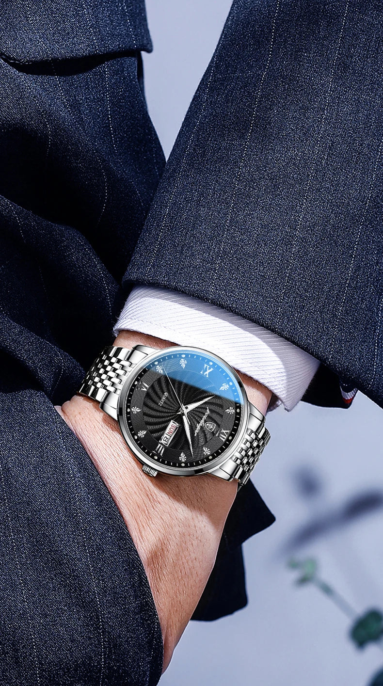 POEDAGAR Luxury Brand Man Watch Waterproof Luminous Date Week Men's Quartz Wristwatch Stainless Steel Fashion Sports Men Watches