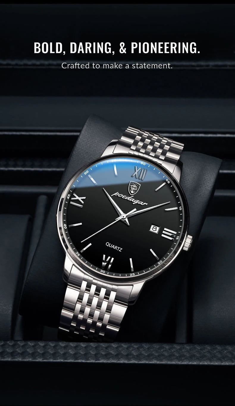 POEDAGAR Luxury Sports Men's Wristwatch Stainless Steel Waterproof Date Man Watch High Quality Casual Fashion Quartz Men Watches