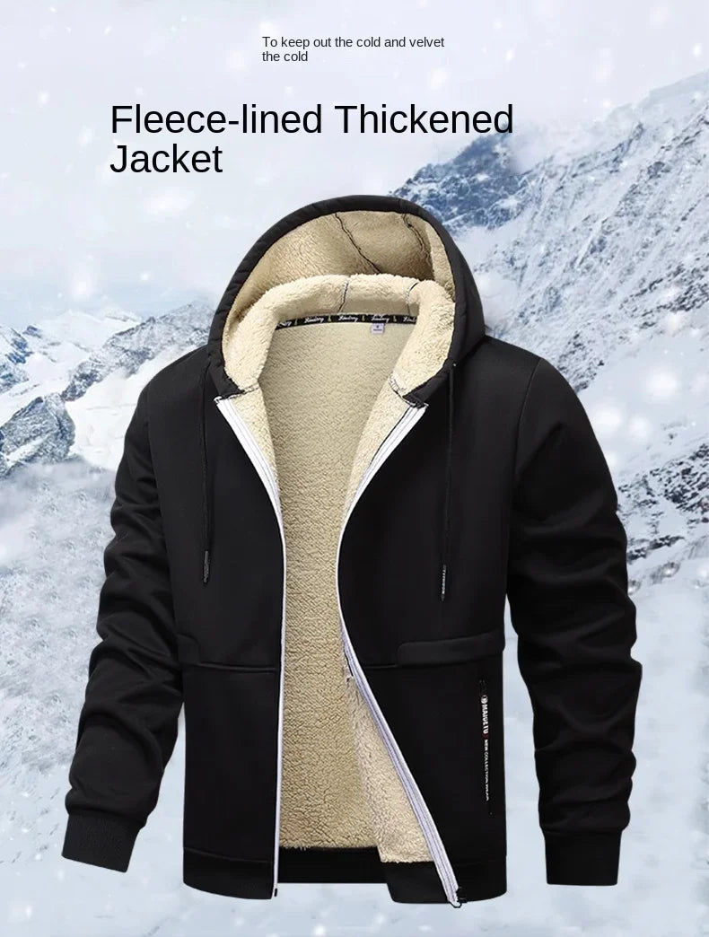 Winter Lambswool Zipper Hoodies Thicken Warm Jacket Men Long Sleeve Sweatshirts Casual Sports Fleece Coats Hooded Man Jackets