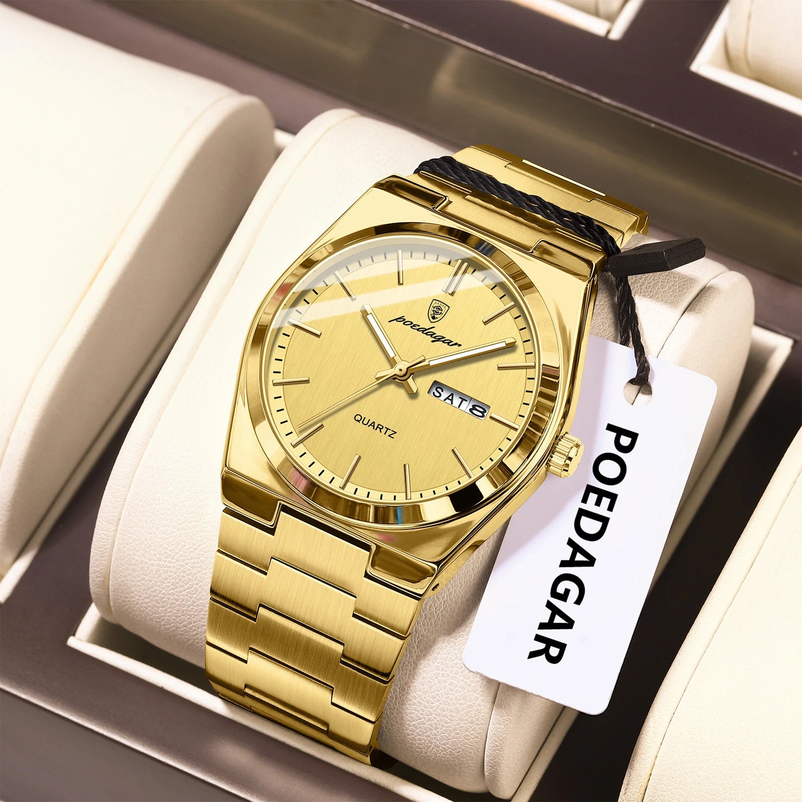 POEDAGAR Fashion Classic Man Watch Waterproof Luminous Date Week Luxury Men Watch Stainless Steel Quartz Business Men's Watches