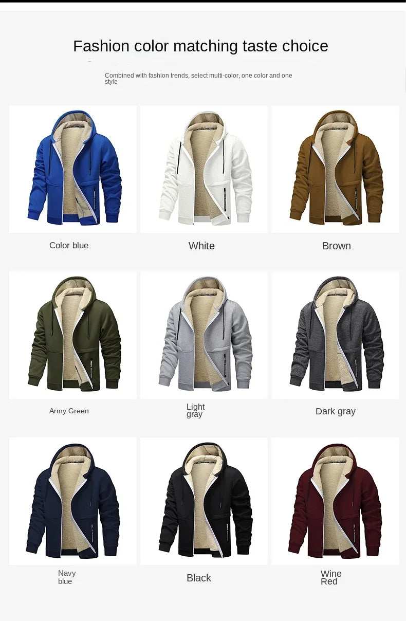 Winter Lambswool Zipper Hoodies Thicken Warm Jacket Men Long Sleeve Sweatshirts Casual Sports Fleece Coats Hooded Man Jackets