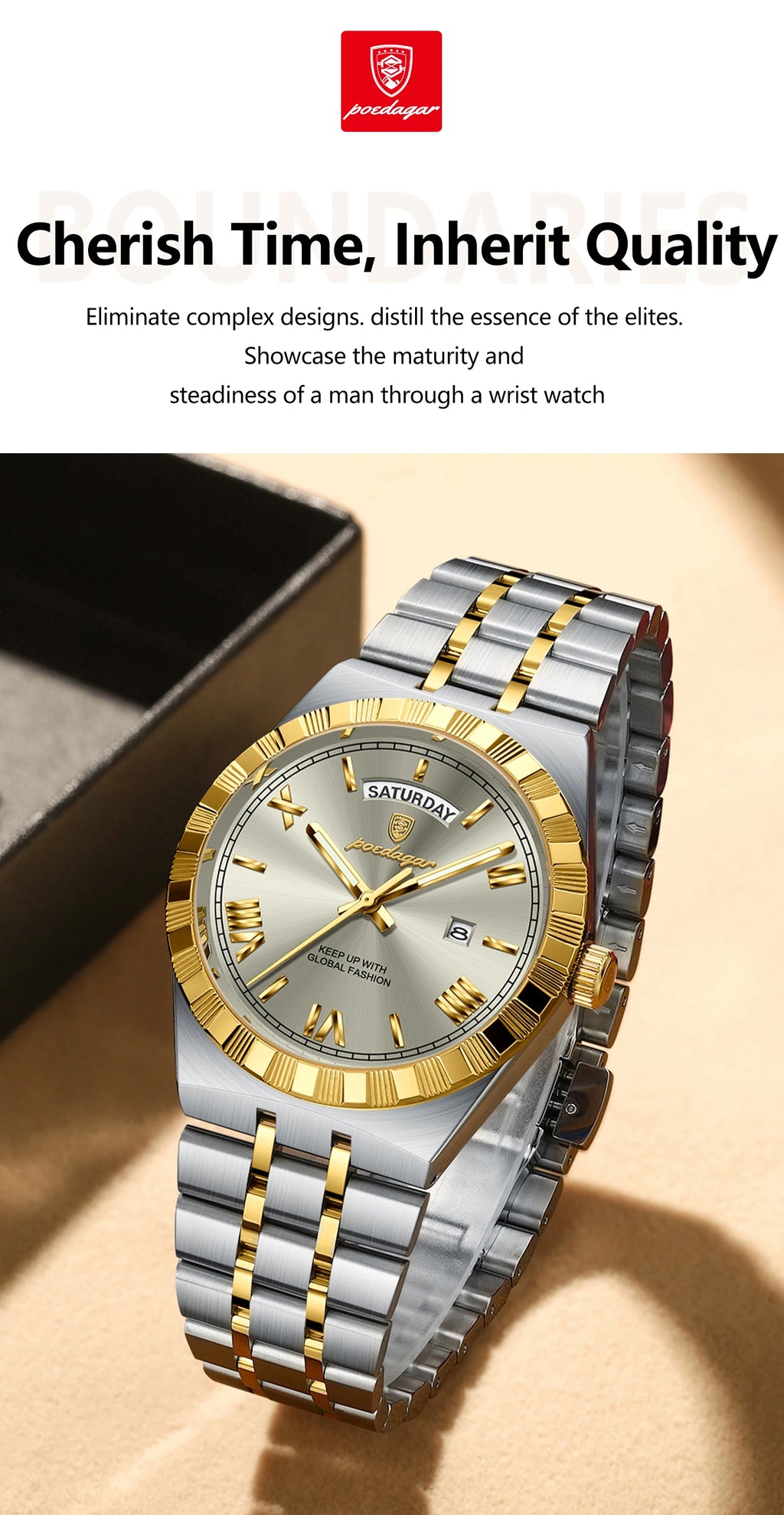 POEDAGAR Luxury Business Man Watch Week Date Waterproof Luminous Watches For Men Stainless Steel Quartz Men's Fashion Wristwatch