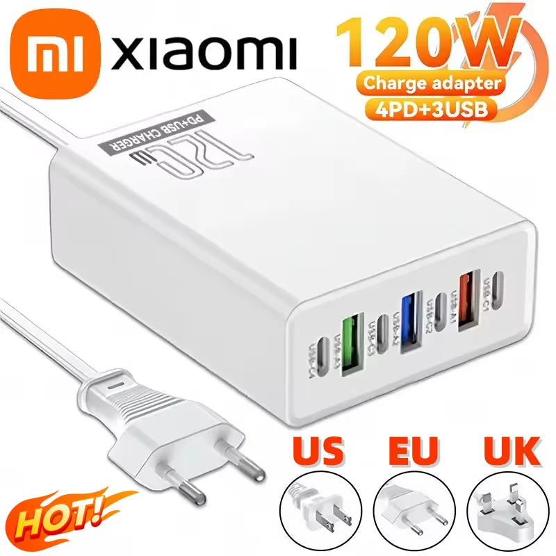 Xiaomi 120W Desktop Phone Charger Adapter Power Multiports USB Type-C Fast Charging EU/US/UK Plug For iPhone Xiaomi Huawei Plug