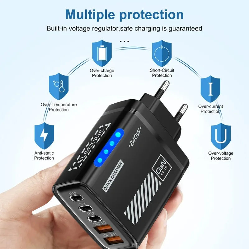 Xiaomi 240W 5 in 1 GaN Desktop Charger Fast Charging Adapter 10A USB To TypeC Cable 3PD 2 USB Charger For IPhone 16 15pro Laptop