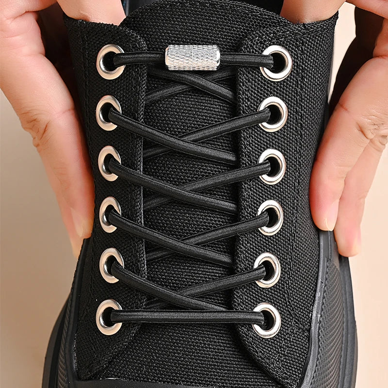 No Tie Shoe Laces Threaded Button Black White Fashion Without Ties Elastic Laces Sneaker Kids Adult