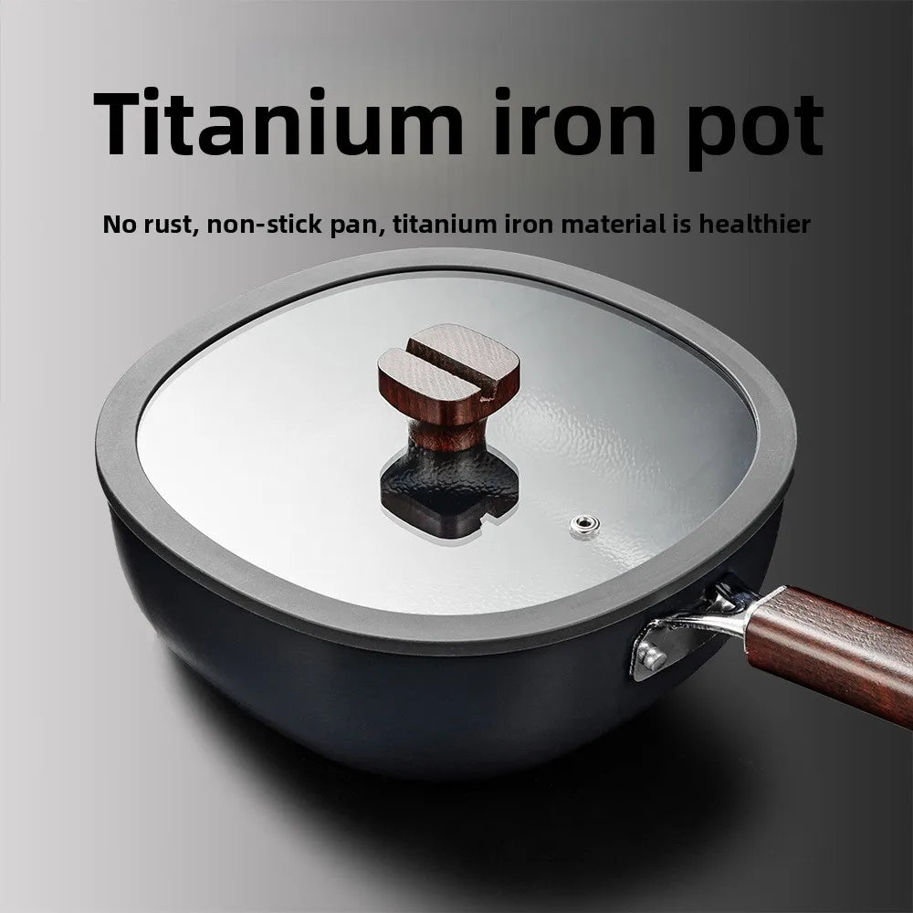 Titanium iron pot, non stick pot, thickened extreme iron wok, cast iron pot, induction cooker, gas universal flat bottomed pot