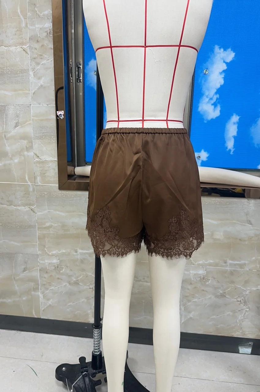 Women Y2k Slik Lace Trim Shorts Stain Pajama Micro Mini Slip Boxer Shorts Low Rise Lounge Pj Bottoms Pettipants Streetwear