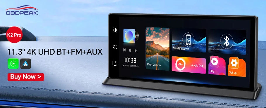 OBDPEAK K8 Pro Front 5K Rear 1080P Dash Cam Camera 11.3" Touch Ai Screen Carplay & Android Auto GPS Navigation Night Vision DVR