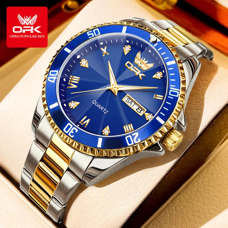 OPK Brand Men's Watches Luxury Gold Wristwatch for Men High-end Waterproof Original Watch 8171