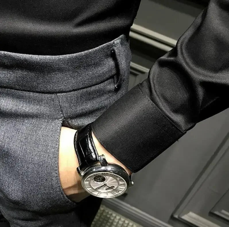 Clothes Business Male Top Plain with Print Men's Shirt and Blouse White Long Sleeve Elegant Hipster Silk Designer Cheap Brand I