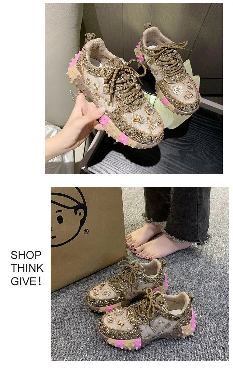 2025 Women Shoes New Rhinestone Women Sneakser Diamond Breathable Casual Designer Sneakers for Women Tenis Shose