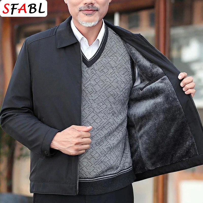 Warm Fleece Autumn Winter Jackets for Men Business Office Dress Coat Casual Men's Winter Jacket Solid Color Luxury Outerwear Man