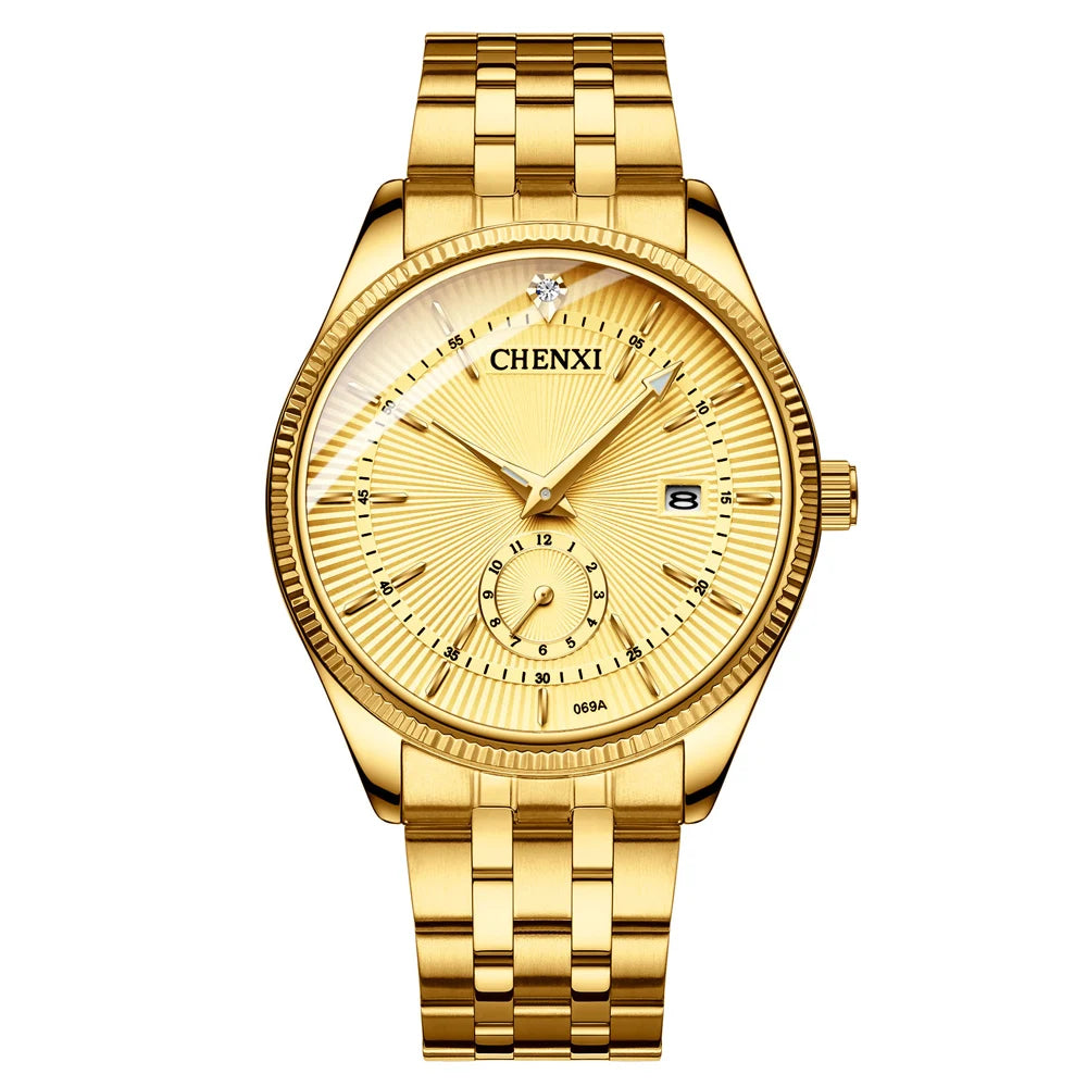 CHENXI Luxury Brand Casual Couple Watch Golden Stainless Steel Quartz Watch for Men's and Women's Waterproof Luminous Wristwatch