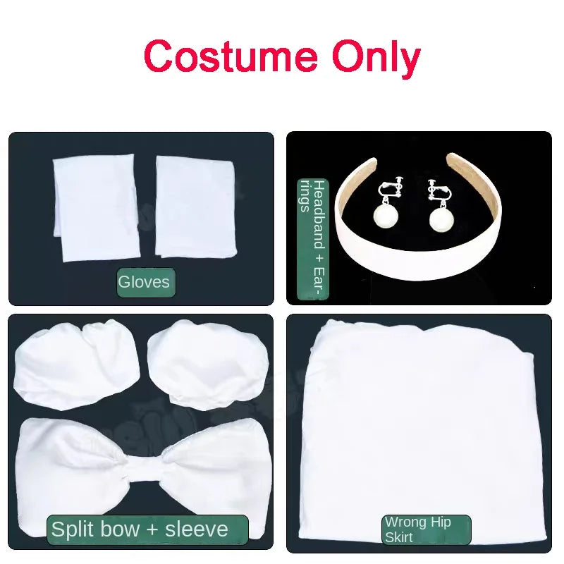 Clothing Anime  stage Cosplay Costume Sexy White Dress Women Full