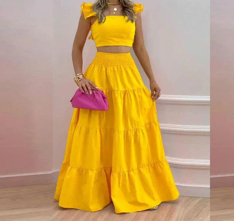 Skirt Sets Womans Clothing Streetwear New Spring/Summer Elegant Sexy Collage Sleeveless Top and Longuette Suits for Female