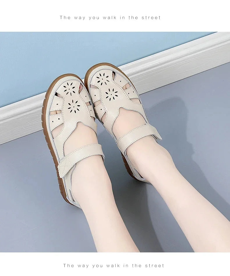 New Summer Women Sandals Ladies Roman Shoes Comfortable Flats Walking Slippers Covered Toe Beach Shoes Fashion White Shose