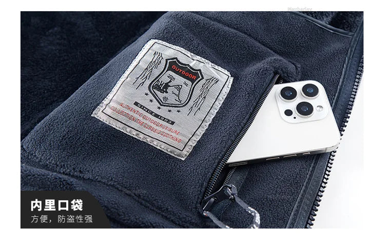 Maxbarley Winter Sportswear Set Mens Retro Training Thick Fleece Jacket + Pants Two Piece Set Casual Ski Running Tracksuit Suit