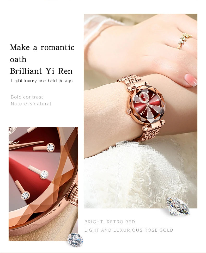 BINBOND Fashion Elegant Women Quartz Watches Original Heart Of The Ocean Design Waterproof Luminous Diamond Lady Casual Watches