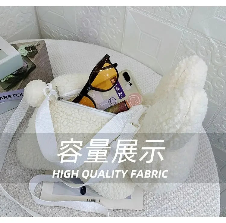 Kawaii Miffy Rabbit plush bag Doll Tote cartoon cute One shoulder Crossbody storage bag Birthday toy Christmas gift