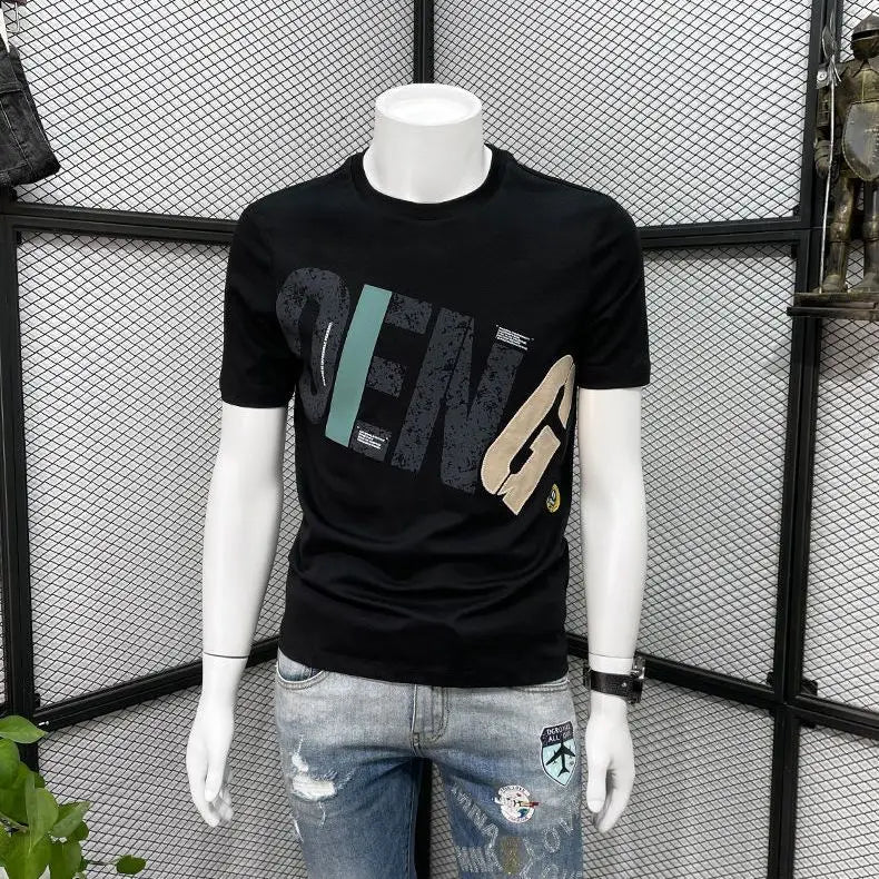 Clothing T Shirt For Men Wholesale Alphabet Man Tee Shirts Graphic Cotton Slim Fit Watercolor Streetwear Kpop Music Xl S Top