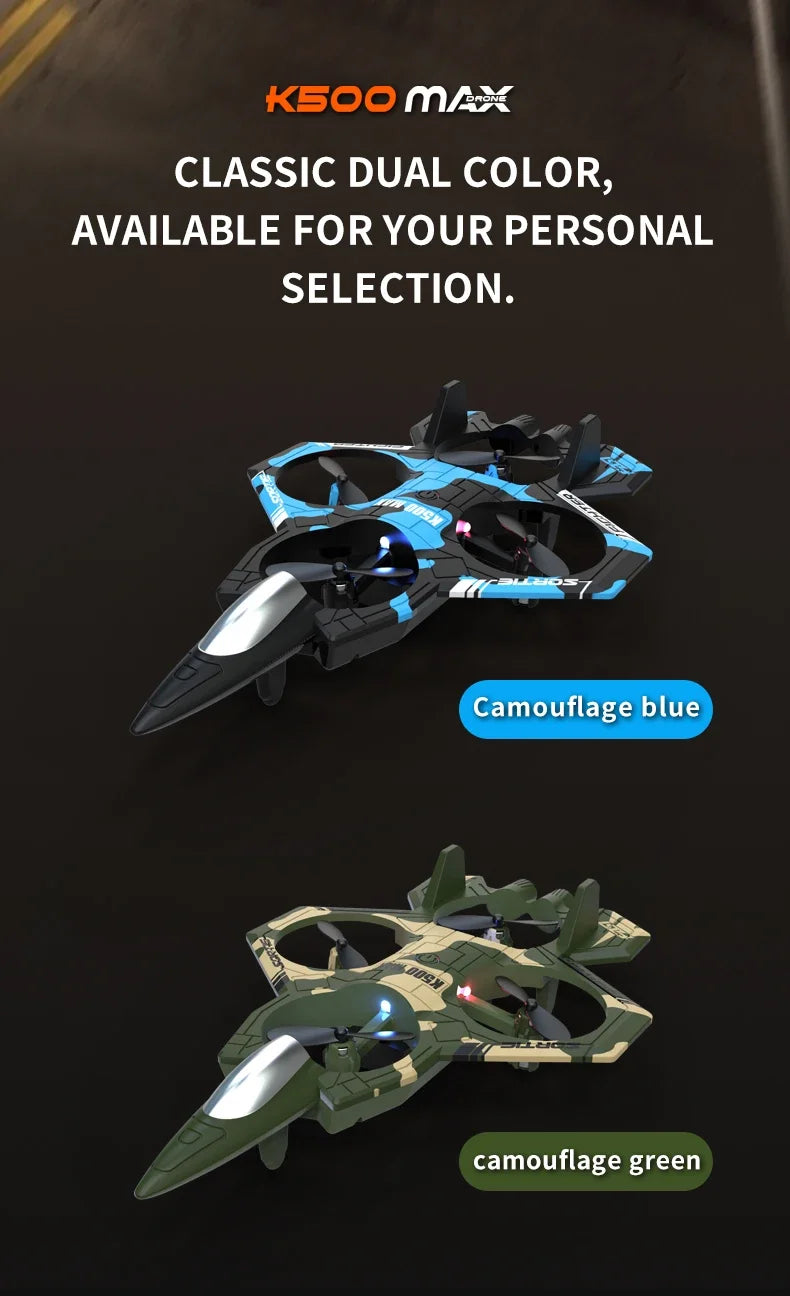 K500 MAX RC Plane Fighter 2.4G Remote Control Stunt Glider 360 ° Rolling Flight Flying EPP Foam Airplane with LED Toys for Kids