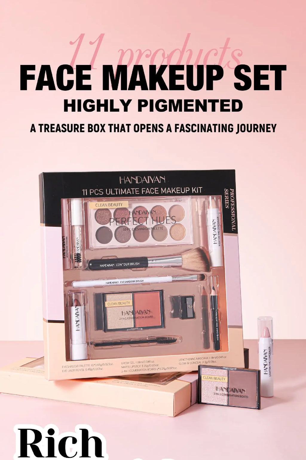 Professional Makeup Kit 11 Pieces Eyeshadow Contour Blusher Set Waterproof Highly Pigmented Smudge Proof Face Cosmetics Collecti